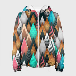 Куртка с капюшоном женская Абстрактный цветной лес, цвет: 3D-белый