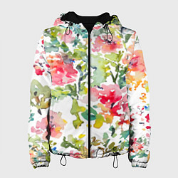Куртка с капюшоном женская Floral pattern Watercolour Summer, цвет: 3D-черный