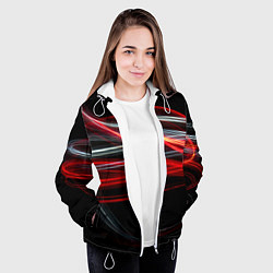 Куртка с капюшоном женская Волнообразные линии неона - Красный, цвет: 3D-белый — фото 2