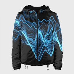 Куртка с капюшоном женская Синие волны-молнии, цвет: 3D-черный