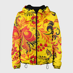 Куртка с капюшоном женская Хохломская Роспись Цветы, цвет: 3D-черный