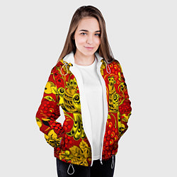 Куртка с капюшоном женская Хохломская Роспись Две Птици На Красном Фоне, цвет: 3D-белый — фото 2