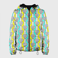 Куртка с капюшоном женская Striped multicolored pattern with hearts, цвет: 3D-черный
