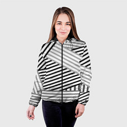 Куртка с капюшоном женская Полосатый узор в черно-белых цветах, цвет: 3D-черный — фото 2