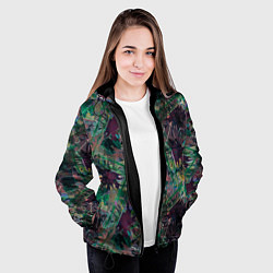 Куртка с капюшоном женская Абстрактный гранжевый принт с кляксами и штрихами, цвет: 3D-черный — фото 2