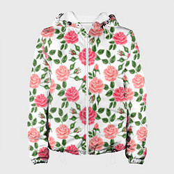Куртка с капюшоном женская SOFT PINK ROSES, цвет: 3D-белый