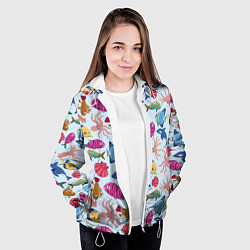 Куртка с капюшоном женская Паттерн из морских жителей Лето, цвет: 3D-белый — фото 2