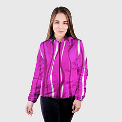 Куртка с капюшоном женская Розовые полосы, цвет: 3D-черный — фото 2