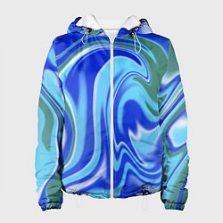 Куртка с капюшоном женская Тай-дай с синим, зелёным и белым цветом, цвет: 3D-белый