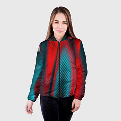 Куртка с капюшоном женская Абстрактная неоновая наноброня - Красный, цвет: 3D-черный — фото 2
