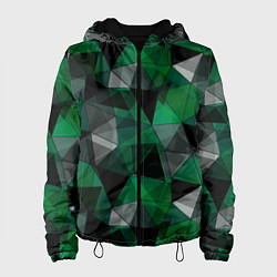 Куртка с капюшоном женская Зеленый, серый и черный геометрический, цвет: 3D-черный