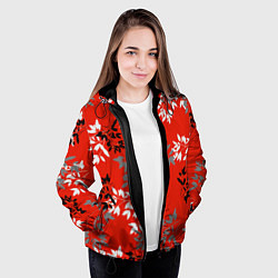 Куртка с капюшоном женская Черные и серые ветки на красном фоне в японском ст, цвет: 3D-черный — фото 2