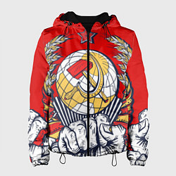 Куртка с капюшоном женская СССР серп и молот герб, цвет: 3D-черный
