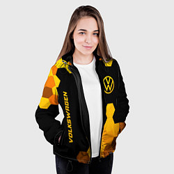 Куртка с капюшоном женская Volkswagen - gold gradient: символ и надпись верти, цвет: 3D-черный — фото 2