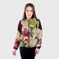 Куртка с капюшоном женская Цветы Нарисованные Красные Розы и Лилии, цвет: 3D-черный — фото 2