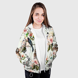 Куртка с капюшоном женская Цветы Нарисованные Магнолии и Птицы, цвет: 3D-белый — фото 2