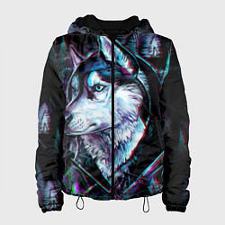 Куртка с капюшоном женская Волк - глитч, цвет: 3D-черный
