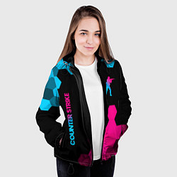Куртка с капюшоном женская Counter Strike - neon gradient: символ и надпись в, цвет: 3D-черный — фото 2