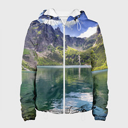 Куртка с капюшоном женская Прозрачное горное озеро, цвет: 3D-белый