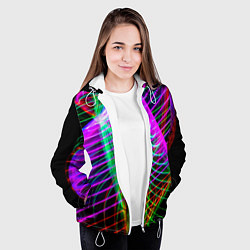 Куртка с капюшоном женская Абстрактное множество неоновых лучей, цвет: 3D-белый — фото 2
