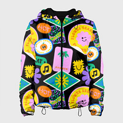 Куртка с капюшоном женская Летние наклейки pop-art паттерн, цвет: 3D-черный