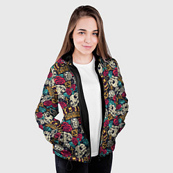 Куртка с капюшоном женская Тату короны и бриллианта, цвет: 3D-черный — фото 2