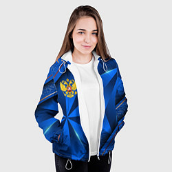 Куртка с капюшоном женская Герб РФ на синем объемном фоне, цвет: 3D-белый — фото 2