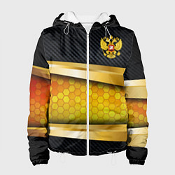 Куртка с капюшоном женская Black & gold - герб России, цвет: 3D-белый