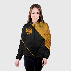 Куртка с капюшоном женская Герб России на черном фоне с золотыми вставками, цвет: 3D-черный — фото 2