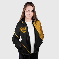 Куртка с капюшоном женская Герб России на черном фоне с золотыми вставками, цвет: 3D-черный — фото 2