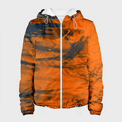 Куртка с капюшоном женская Абстрактная оранжевая поверхность и чёрные тени, цвет: 3D-белый