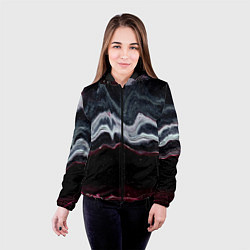 Куртка с капюшоном женская Волнообразные следы белого и красного песка, цвет: 3D-черный — фото 2