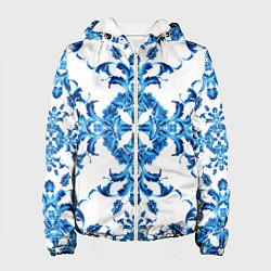 Куртка с капюшоном женская Гжель синий узор, цвет: 3D-белый