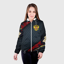 Куртка с капюшоном женская Герб России черно-красный камуфляж, цвет: 3D-белый — фото 2