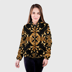 Куртка с капюшоном женская Золотая гжель золотой узор, цвет: 3D-черный — фото 2