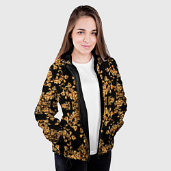 Куртка с капюшоном женская Золотая гжель узор цветы, цвет: 3D-черный — фото 2