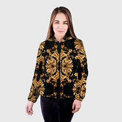 Куртка с капюшоном женская Золотая гжель модные цветы, цвет: 3D-черный — фото 2