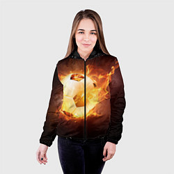 Куртка с капюшоном женская Футбольный мяч огонь, цвет: 3D-черный — фото 2