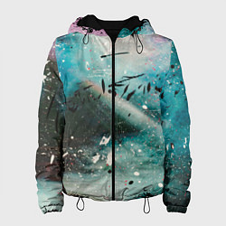 Куртка с капюшоном женская Абстрактный голубой туман, краски и блёстки, цвет: 3D-черный