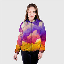 Куртка с капюшоном женская Акварельный закат в облаках, цвет: 3D-черный — фото 2