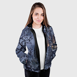Куртка с капюшоном женская Старый заброшенный замок - Halloween, цвет: 3D-черный — фото 2