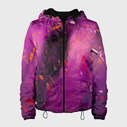 Куртка с капюшоном женская Розово-фиолетовый абстрактный фон и краски, цвет: 3D-черный