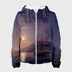 Куртка с капюшоном женская Парусник у берегов Крыма в лунную ночь Айвазовский, цвет: 3D-белый