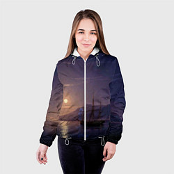 Куртка с капюшоном женская Парусник у берегов Крыма в лунную ночь Айвазовский, цвет: 3D-белый — фото 2