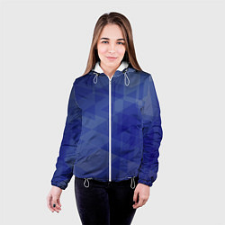 Куртка с капюшоном женская Абстрактные синие прямоугольные фигуры, цвет: 3D-белый — фото 2