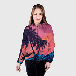 Куртка с капюшоном женская Человек отдыхает в гамаке под пальмами, цвет: 3D-черный — фото 2