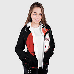 Куртка с капюшоном женская Вампирша на фоне красной луны, цвет: 3D-белый — фото 2