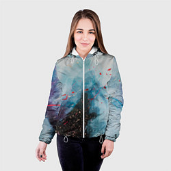 Куртка с капюшоном женская Голубой абстрактны туман и краски, цвет: 3D-белый — фото 2