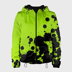 Куртка с капюшоном женская Чёрные кляксы на зелёном фоне, цвет: 3D-черный
