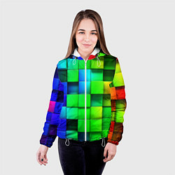 Куртка с капюшоном женская Цветные неоновые кубы, цвет: 3D-белый — фото 2